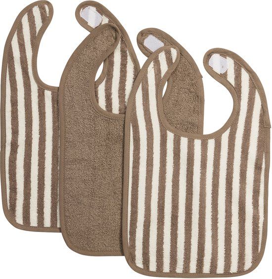 Meyco Baby Fat Stripe Slab - 3-pack - Jacquard Badstof - Taupe
