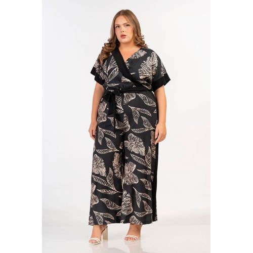 Curviss Jumpsuit overslag hals zwart