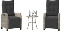 vidaXL 3-delige bistroset met kussens, lichtgrijs, polyrotan