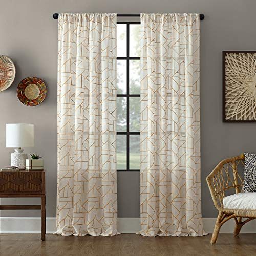 Archaeo Capri Jigsaw Embroidery Linen Blend Curtain - 50" x 84" - Gold