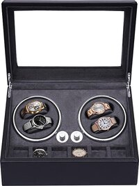 Olvy Time - Luxe Watchwinder 4+6 - Voor 10 Horloges - Met LED Verlichting - Horloge Opwinder - Horlogebox - Zwart