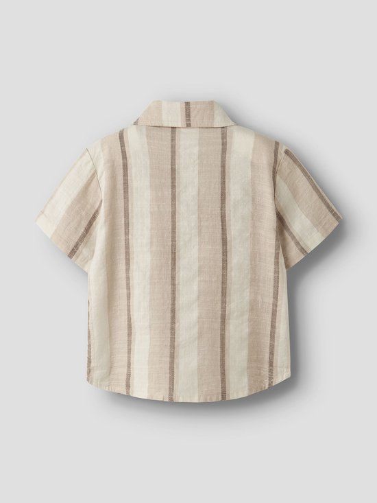 LIL' ATELIER MINI loose gestreept casual overhemd beige met textuur Jongens Katoen Button down - maat 98