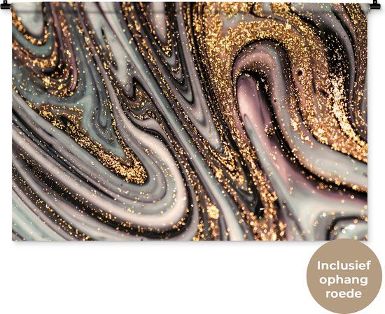 1001Tapestries Wandkleed Marmerlook Goud Glitter - 150x100 cm - 1001Tapestries