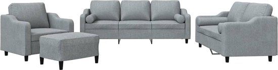 vidaXL 4-delige Loungeset met kussens stof lichtgrijs