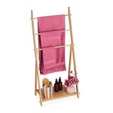 Relaxdays handdoekenrek met plank - 3 stangen - 110 x 53 x 31,5 cm - bamboe - lichtbruin