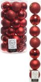 Decoris Red Plastic Christmas Balls 6-8 cm - 51 Pieces - Mix Matte and Glossy - Hanging Threads Included