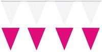 Shoppartners Feest versiering punt vlaggetjes pakket - 60 meter - wit en roze - slingers / vlaggenlijnen - kunststof - buiten/binnen