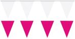 Shoppartners Feest versiering punt vlaggetjes pakket - 60 meter - wit en roze - slingers / vlaggenlijnen - kunststof - buiten/binnen
