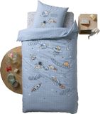 Vertbaudet Set met dekbedovertrek + kussensloop voor kinderen INTERGALACTIC, met gerecycled katoen blauw, bedrukt