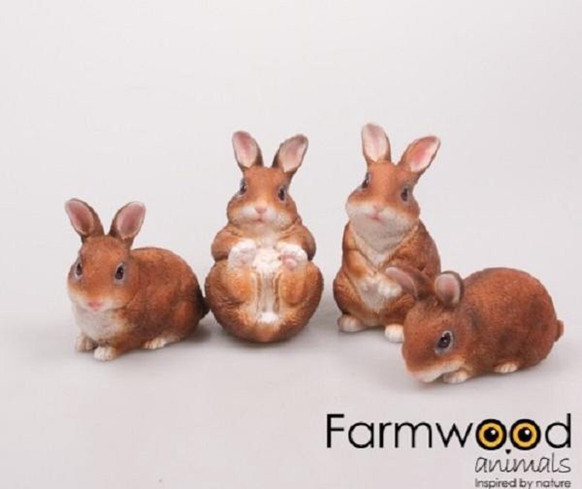 Farmwood Animals Konijn polystone 10x6x11 cm 4 stuks