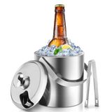 Sailnovo Seau à glace avec couvercle et pince Seau à glace en acier inoxydable à double paroi, grand seau à glace isolé