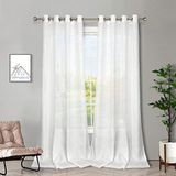 Melodieux Witte semi-transparante gordijnen 160 cm lengte voor kleine ramen woonkamer slaapkamer linnen look rustieke tule voile gordijnen, 106 x 160 cm (2 panelen)