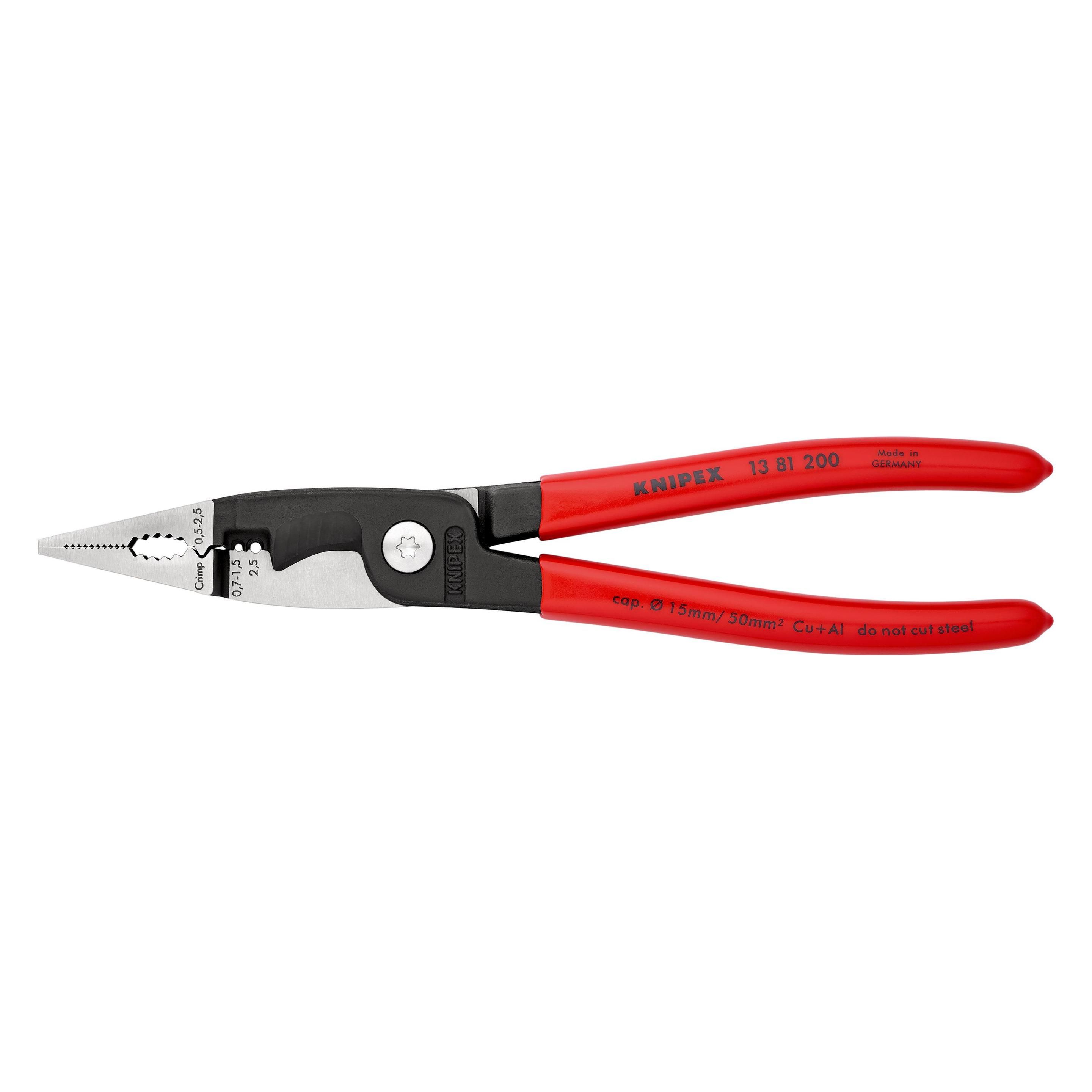 KNIPEX Elektro installatietang op ZB-kaart met kunststof bekleed 200 mm, 13 81 200 SB