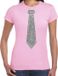 Bellatio Decorations Verkleed shirt dames - stropdas glitter zilver - licht roze - carnaval - foute party XL