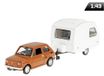 Daffi Model 1:43, set bestaande uit een Fiat 126p et une remorque de camping Niewiadów, brun