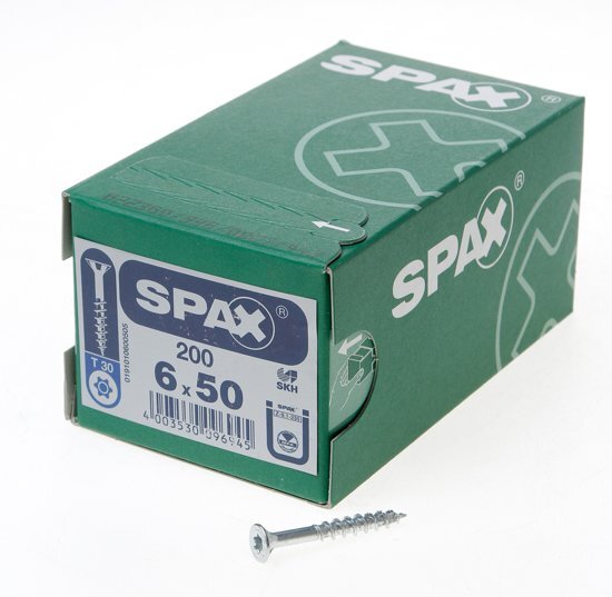 Spax Spaanplaatschroef platverzonken kop verzinkt T-Star T30 deeldraad 6.0 x 50mm Prijs per 200 stuks