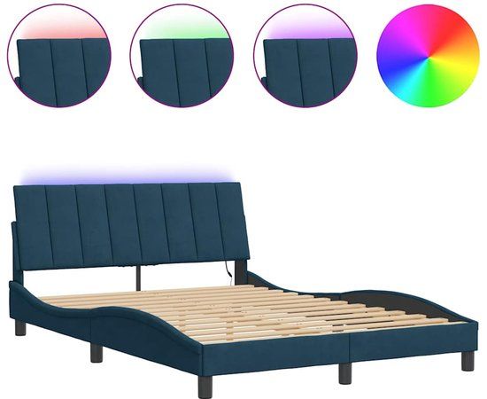 vidaXL Bedframe met LED fluweel blauw 140x190 cm