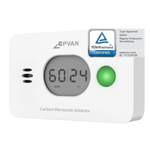 CPVAN Koolmonoxidemelder, 10 jaar CO-waarschuwingsmelder, 3-in-1 met verwisselbare batterij, CO-detector met temperatuur en luchtvochtigheid, Europese norm EN50291