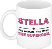 Bellatio Decorations Stella Naam cadeau Stella - The woman, The myth the supergirl koffie mok / beker 300 ml - Oudroze Keramiek