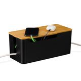 Relaxdays Kabelbox stekkerdoos - kunststof - bamboe deksel - kabels wegwerken - zwart