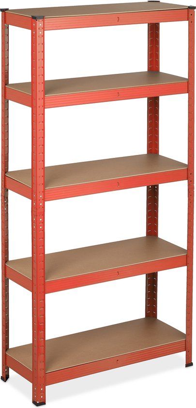Merkloos / Sans marque Relaxdays Stellingkast Staal - 875 kg - 151 x 75 x 30 cm - 5 etages - steekverbinding - garage - rood