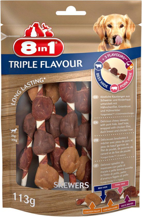 8in1 Delights Skewers Triple Flavour - Hondensnacks - Kip Varken Rund 6 stuks