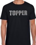 Bellatio Decorations Shoppartners Bv Glitter Topper T-shirt Zwart met Steentjes/Rhinestones voor Heren - Glitter Kleding/Foute Party Outfit L