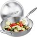 Casserole wok Inox sans revêtement antiadhésif - Utilisable derrière une vitre, Gaz, Électrique et Induction - Avec couvercle