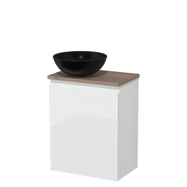 Maxaro Modulo Toiletmeubel 41 cm - Hoogglans Wit - Middenbruin Eiken