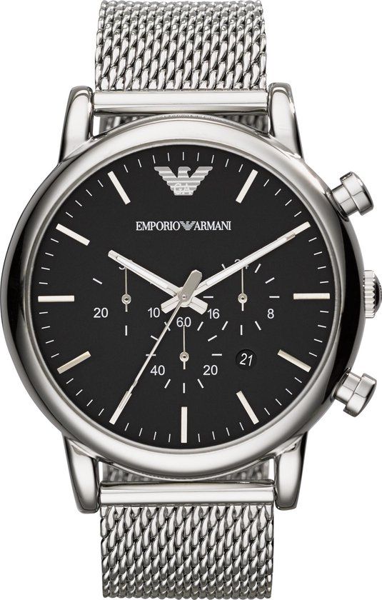 Emporio Armani AR1808 Herenhorloge Zilverkleurig 46 mm - Zwart Zilverkleurig Staal Quartz Analoog