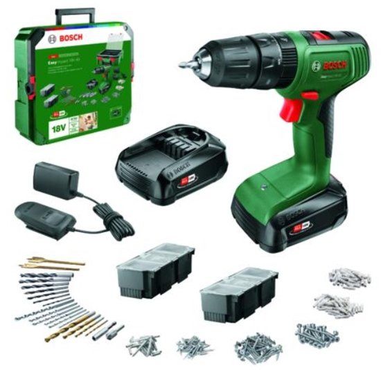Bosch Home and Garden 06039D810D Accu-klopboor/schroefmachine 18 V 1.5 Ah Li-ion Incl. 2 accu's, Incl. lader, Incl. koffer, Incl. accessoires