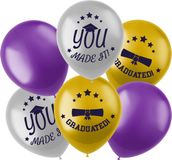 Folat Ballonnen geslaagd thema - 12x - goud/zilver/paars - latex - 33 cm