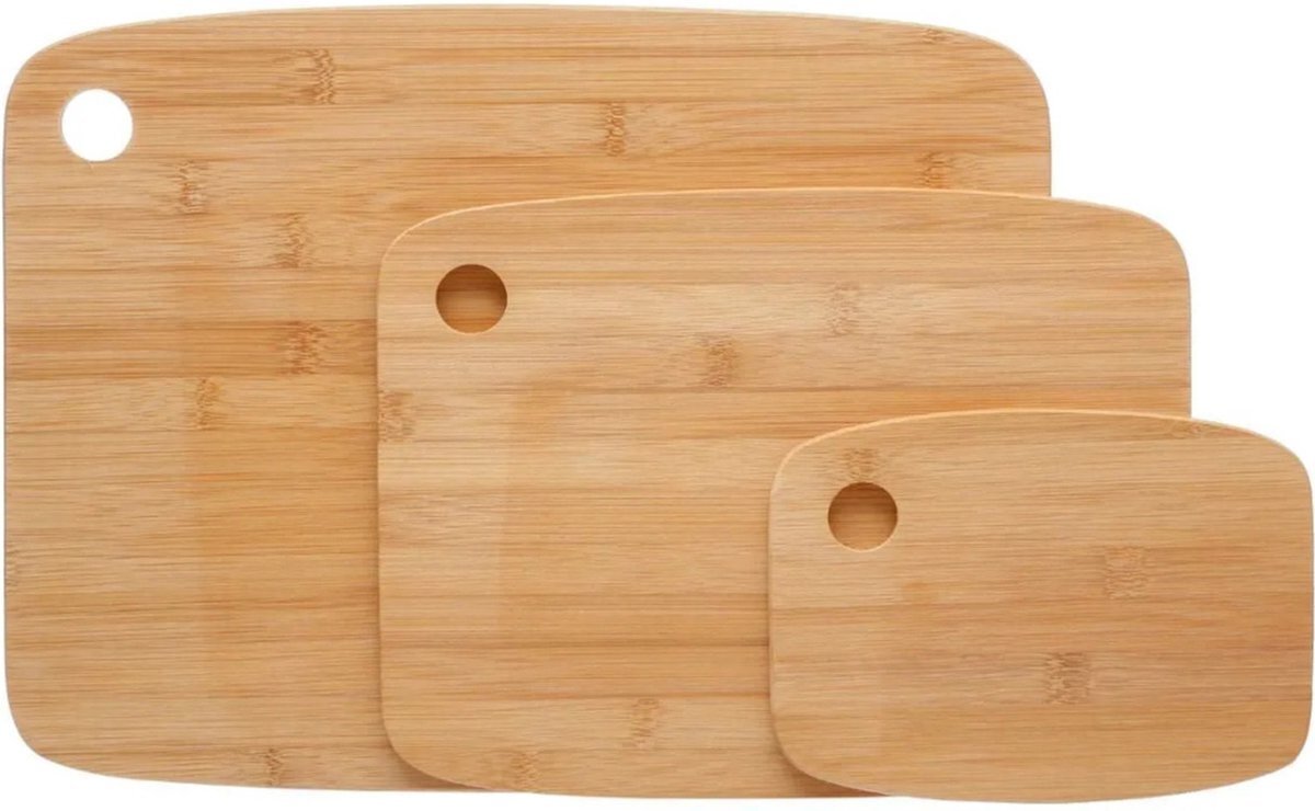 Secret de Gourmet Set van 6x stuks snijplanken 19/29/37 cm van bamboe hout - Serveerplanken - Broodplanken