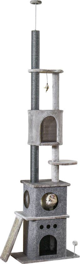 PawHut In hoogte verstelbare krabpaal met kattenspeeltje - grijs