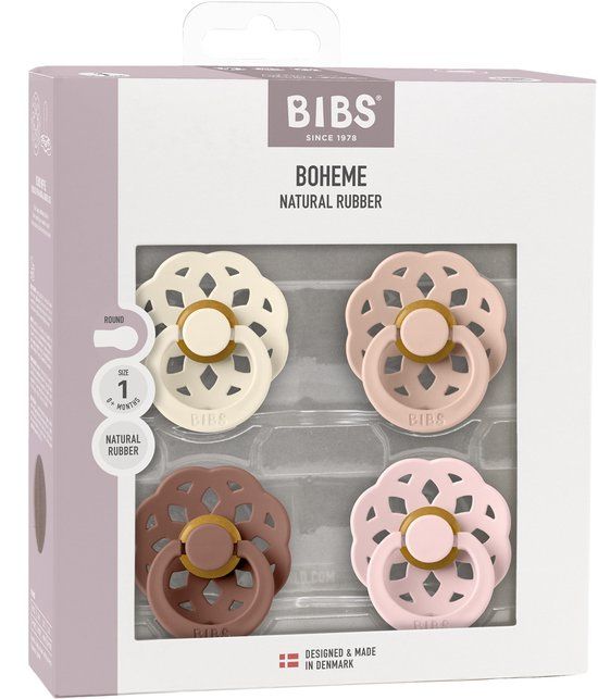 Bibs Boheme Fopspeen - Rond - 4 Stuks - 6-18 Mnd - Ivory/Blush/Woodchuck/Blossom