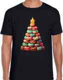 Bellatio Decorations Kerst T-shirt voor heren - kerstboom van donuts - zwart - M