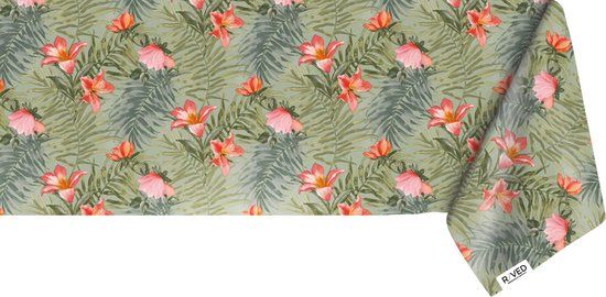 Raved Tafelzeil Rode Bloesem 140x140cm - Groen - Bloemen - PVC