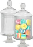 Gerimport pot à bonbons/pot de stockage Striped - 2x - verre - D12,5 x H28 cm - transparent