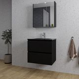 Saniclass Chaci Ensemble de meubles de salle de bain - 60x46x55cm - lavabo en céramique noir - 1 vasque - 1 trou de robinet - 2 tiroirs - armoire à miroir - noir mat