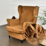 Merkloos 2-delige set oorfauteuils stoelhoes fluweel camel