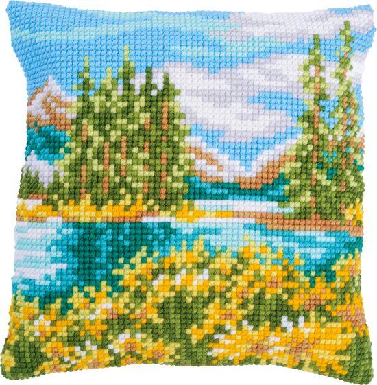 Vervaco Kruissteekkussen kit - Berglandschap met meer