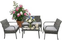 Merkloos Relaxdays Tuinset - 4 persoons - rotan look - grijs