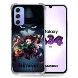 Cokitec Beschermhoes van gehard glas voor Samsung Galaxy A34 5G, Manga Demon Slayer, zwart