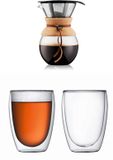 Unyqoos® Cafetière élégante avec filtre permanent et set de verres à double paroi