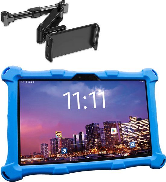 AngelTech OnderwegPakket XL PRO II Kindertablet Blauw + Tablethouder