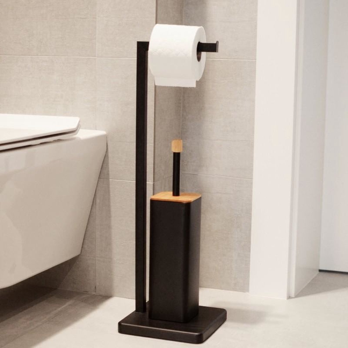 Viking Choice Wc borstel met houder - en toiletrolhouder - 20x20x64 cm - zwart