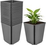 Garronda Set van 20 hoge vierkante kunststof kweekpotten met drainagegaten voor tuin (Zwart, 16 x 16 x 20 cm (3,5L))