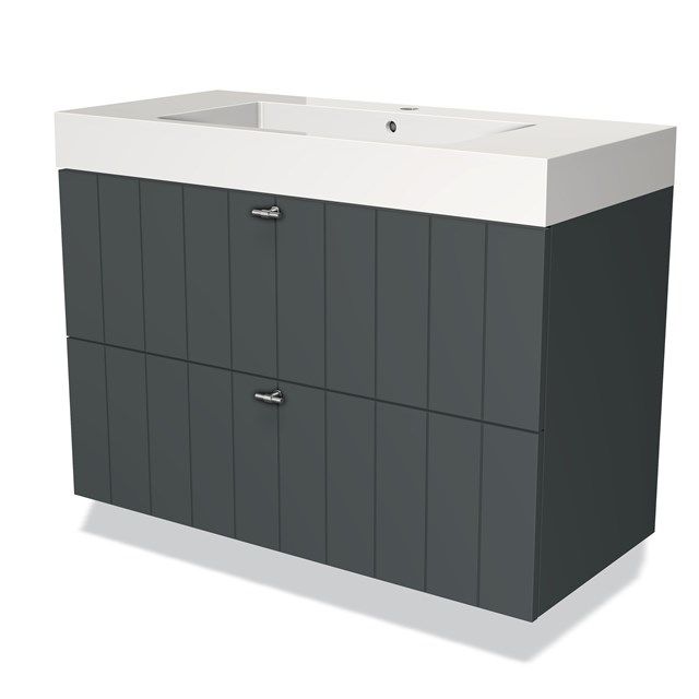 Maxaro Badkamermeubel 100cm Modulo Donkergrijs 2 Lades Lamel Wastafel Mineraalmarmer