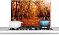KitchenYeah Spatscherm keuken 80x55 cm - Kookplaat achterwand Herfst - Bos - Bladeren - Seizoenen - Muurbeschermer - Spatwand fornuis - Hoogwaardig aluminium