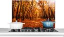 KitchenYeah Spatscherm keuken 80x55 cm - Kookplaat achterwand Herfst - Bos - Bladeren - Seizoenen - Muurbeschermer - Spatwand fornuis - Hoogwaardig aluminium